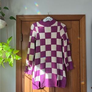 Francesca’s Jeanie Check Sweater Dress Purple/White